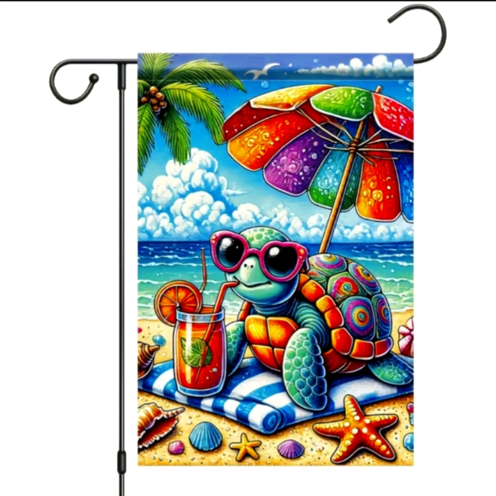 NWT Summer Beach Sea Turtle Garden Flag 12X18 Vertical Double Sided Happy